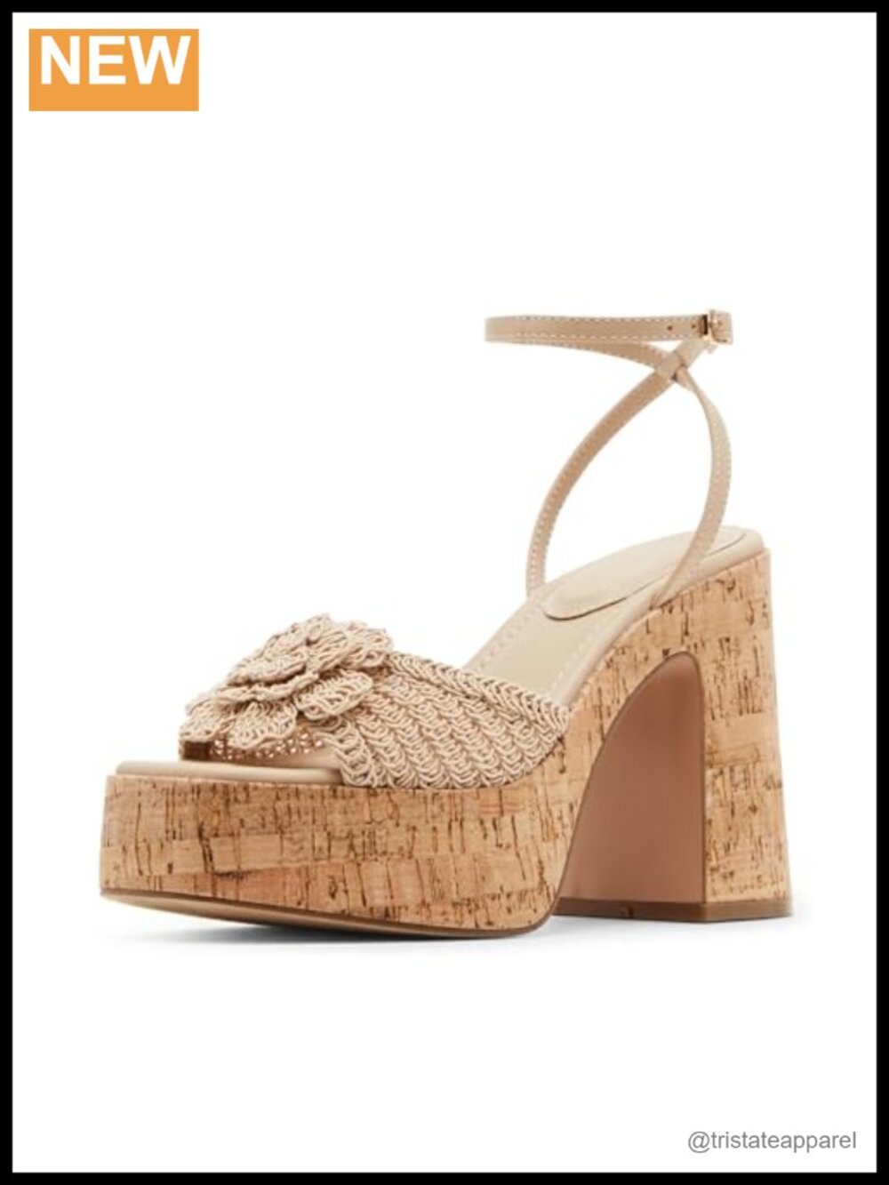 Platform Heeled Sandal Decorative Crocheted Flower Ankle Strap Open Toe